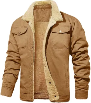 Men's Winter Jacket Thermal Fleece Lined Coat Thick Cotton Sherpa Jacket Long Sleeve Winter Warm Cargo Jackets