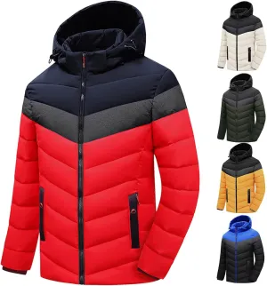 Mens Winter Puffer Jackets Long Sleeve Zipper Hooded Cotton Jackets Insulated Thermal Puffy Winter Coats