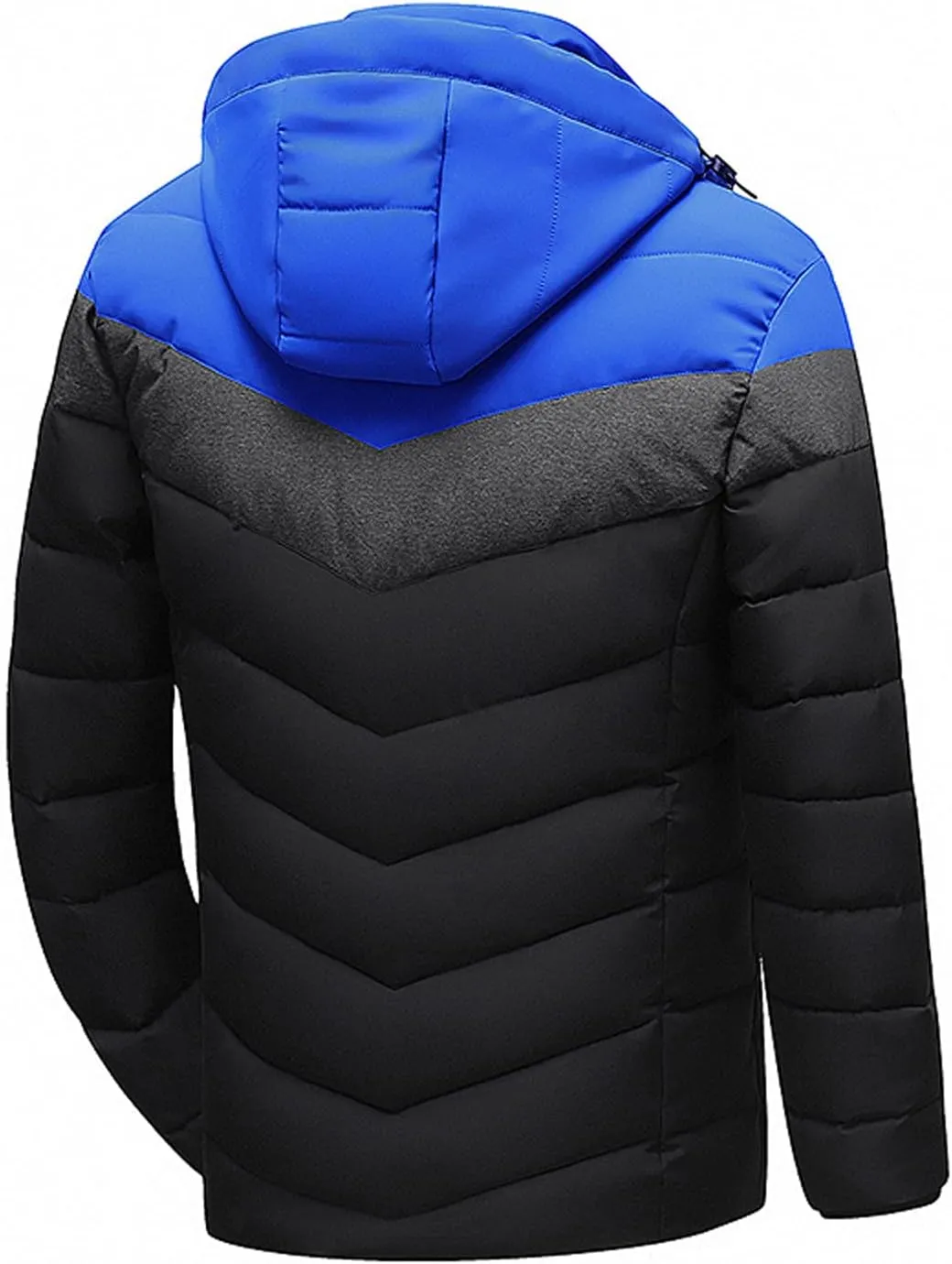 Mens Winter Puffer Jackets Long Sleeve Zipper Hooded Cotton Jackets Insulated Thermal Puffy Winter Coats