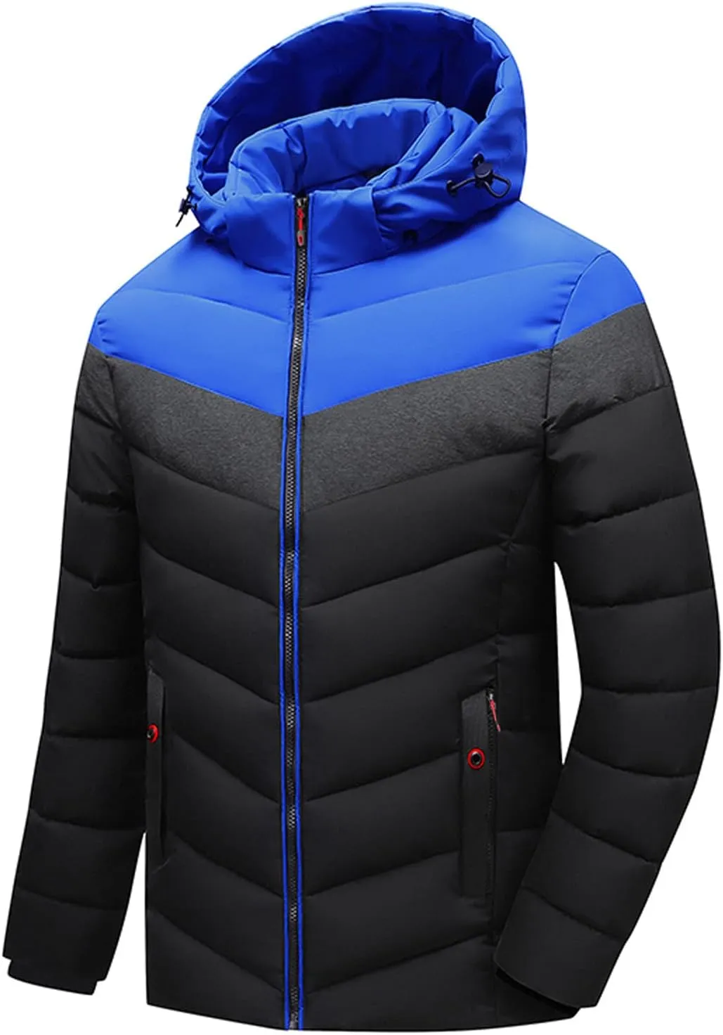 Mens Winter Puffer Jackets Long Sleeve Zipper Hooded Cotton Jackets Insulated Thermal Puffy Winter Coats