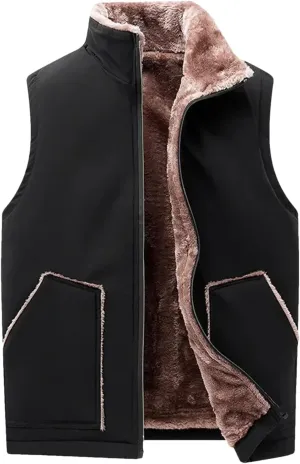 Mens Winter Sherpa Fleece Lined Vest Sleeveless Zip Up Warm Outdoor Travel Vest Jacket, Puffy Vest for Men