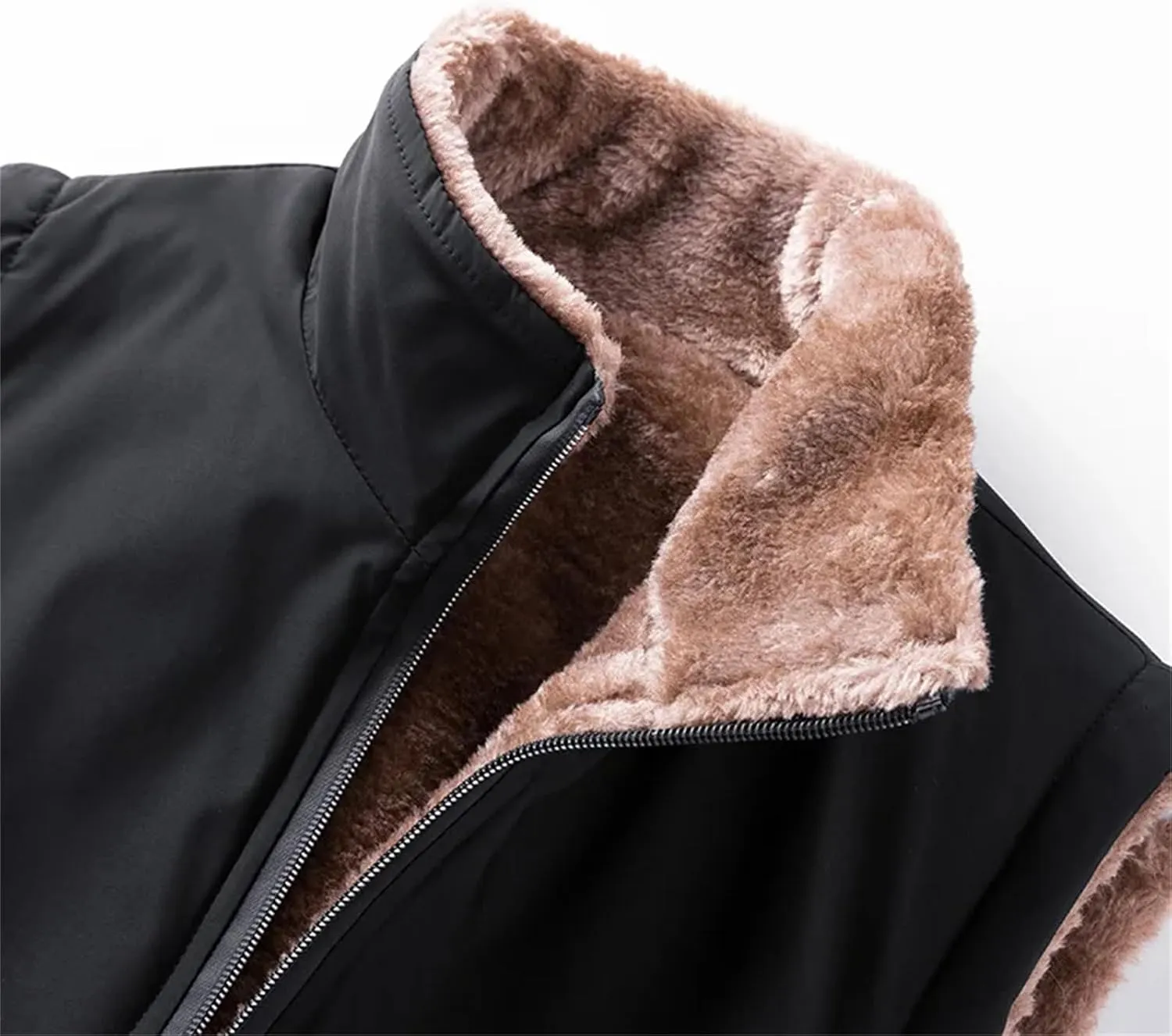 Mens Winter Sherpa Fleece Lined Vest Sleeveless Zip Up Warm Outdoor Travel Vest Jacket, Puffy Vest for Men