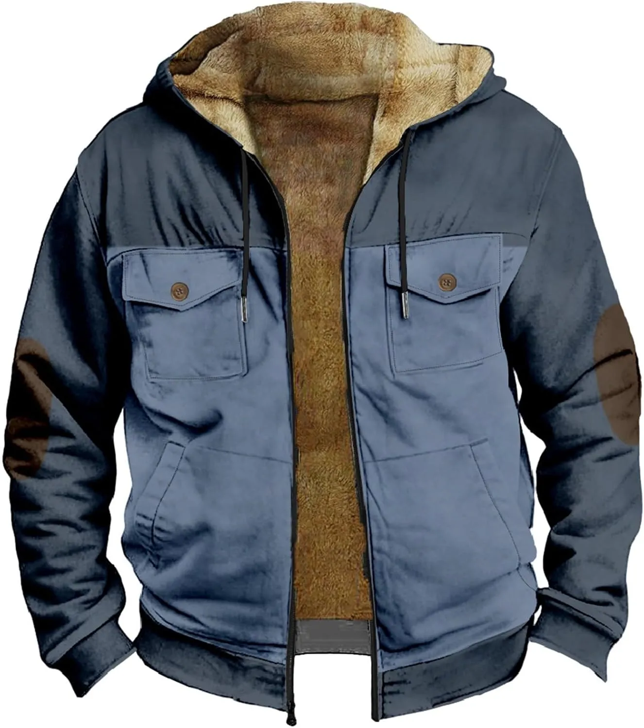 Men's Winter Warm Coats Zip Up Western Fleece Jackets Casual Retro Patriotic Sherpa Jacket Fall Country Cowboy Coats