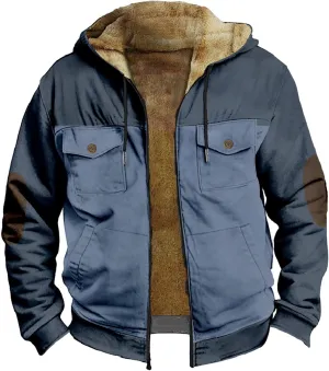 Men's Winter Warm Coats Zip Up Western Fleece Jackets Casual Retro Patriotic Sherpa Jacket Fall Country Cowboy Coats