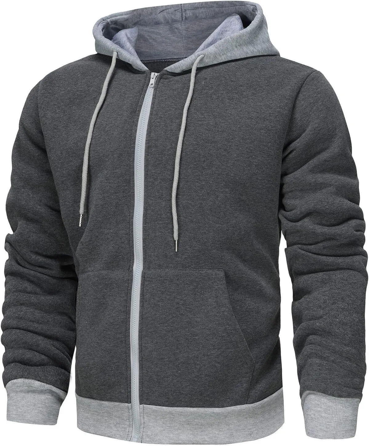 Men's Zip Up Hoodie Shirts Soft Solid Color Coat Light Trendy Long Sleeve Jacket Casual Winter Sweatershirts with Pockets