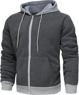 Men's Zip Up Hoodie Shirts Soft Solid Color Coat Light Trendy Long Sleeve Jacket Casual Winter Sweatershirts with Pockets