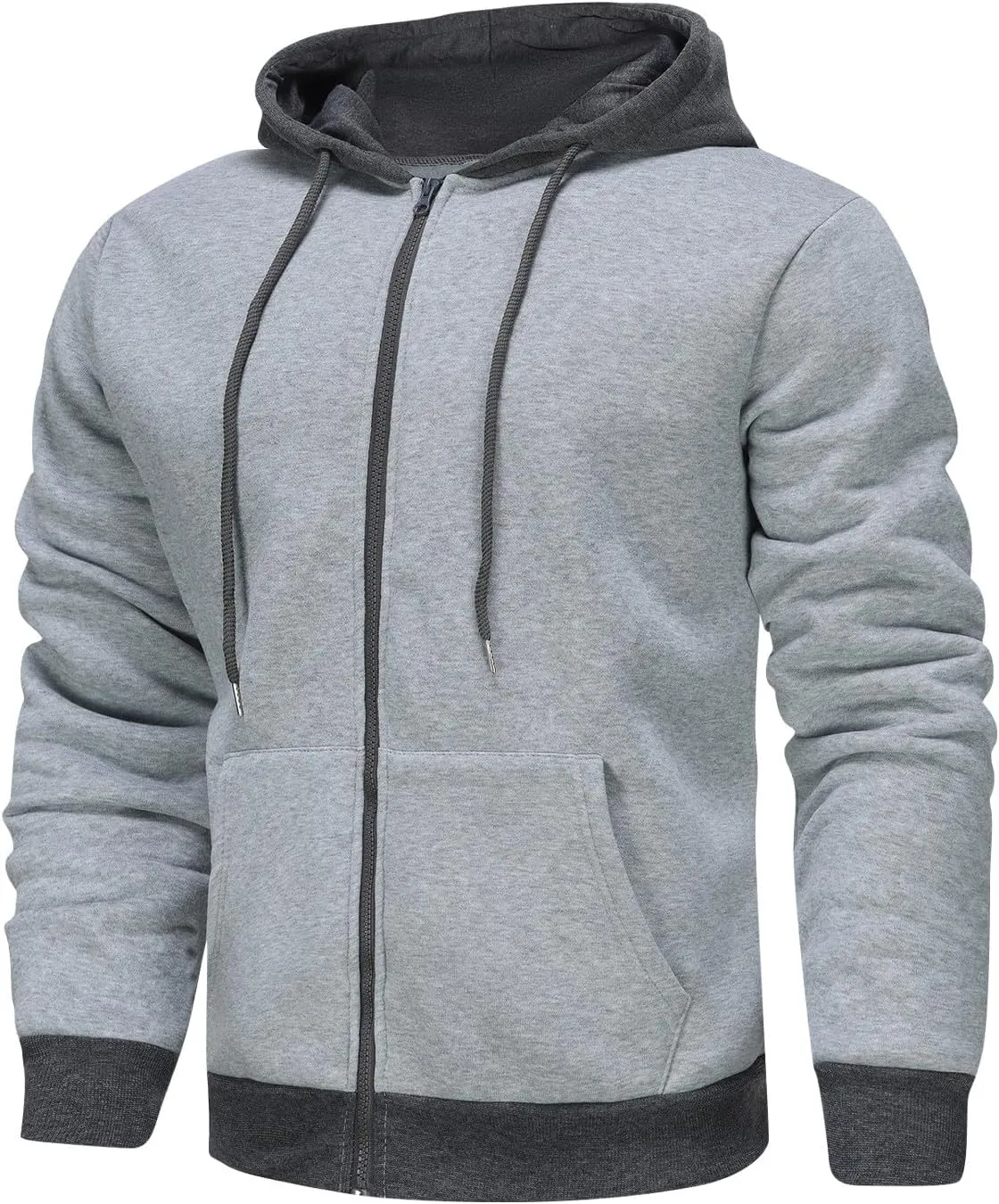 Men's Zip Up Hoodie Shirts Soft Solid Color Coat Light Trendy Long Sleeve Jacket Casual Winter Sweatershirts with Pockets