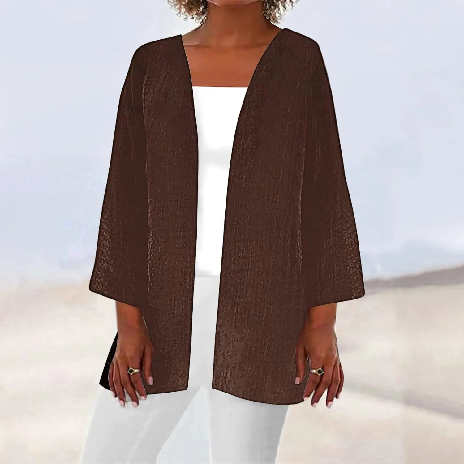 Mzkdieey Women Summer Bikini Kimono Bathing Suit Cover Ups Long Sleeve Open Front Blouse Tops Casual Loose Shirts