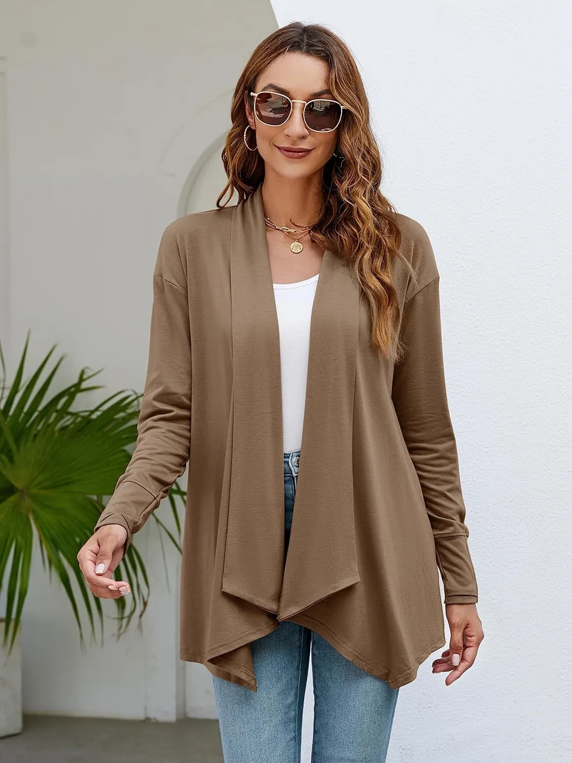 Naggoo Women's Draped Open Front Cardigans Casual Lightweight Long Sleeve Duster Cardigan