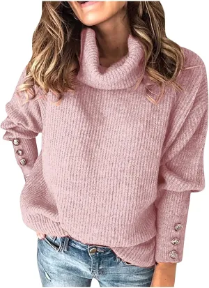 NaRHbrg Womens Turtleneck Long Sleeve Knit Sweaters 2024 Fall Winter Trendy Sweater Soft Casual Loose Chunky Knit Pullover