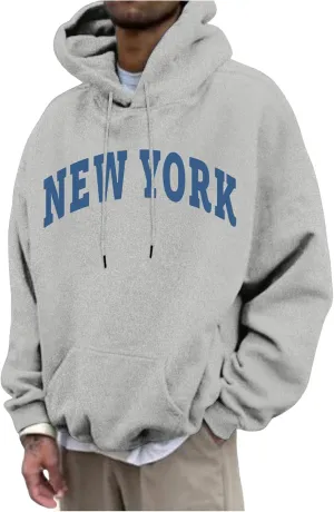 New York Sweatshirts Hoodies Men's Crew Neck Letter Graphic Hoodie Relaxed Fit Long Sleeve Pullover Tops