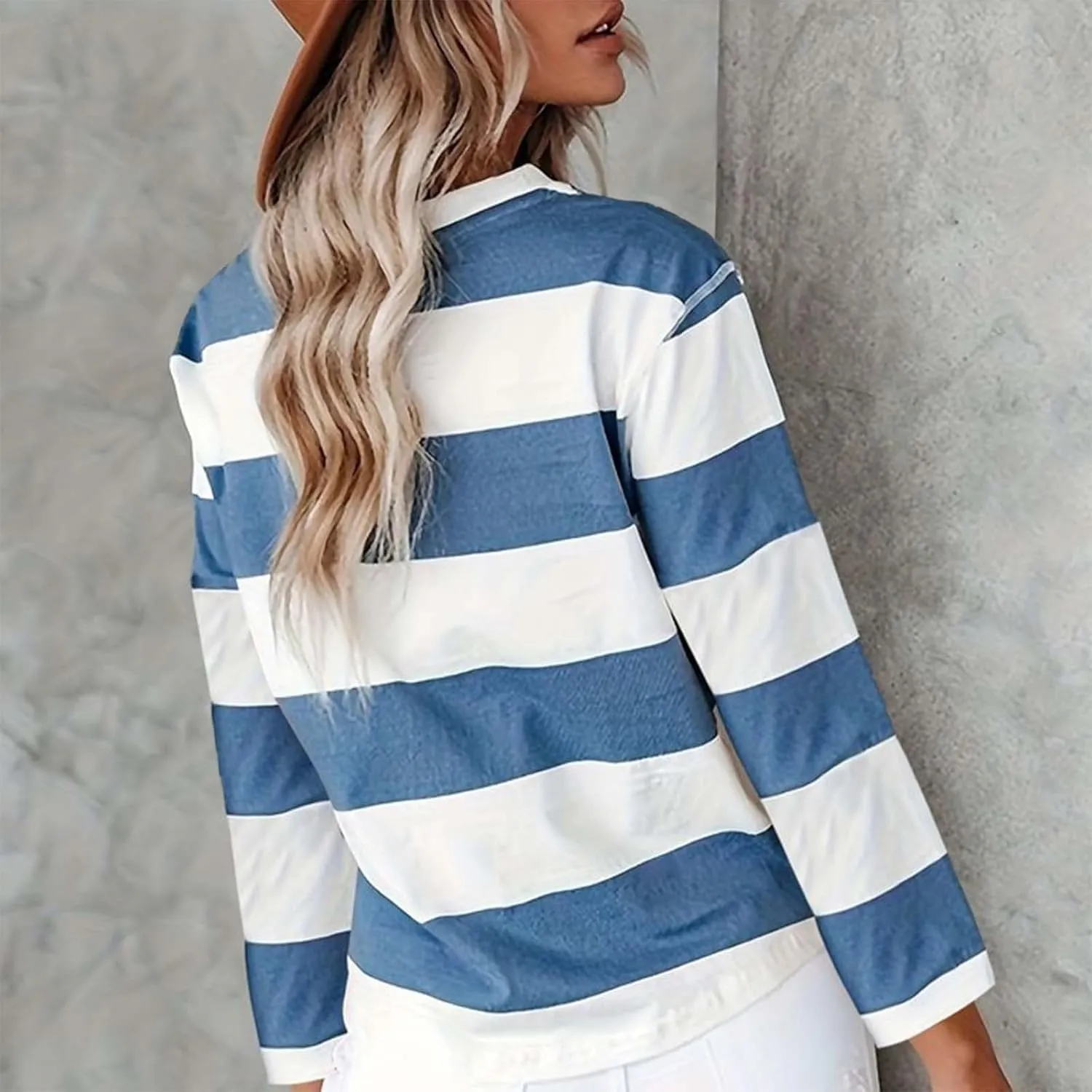 Orange Striped Long Sleeve Shirt Women 2024 Fall Crew Neck Striped T Shirts Color Block Comfy Loose Oversized Tops
