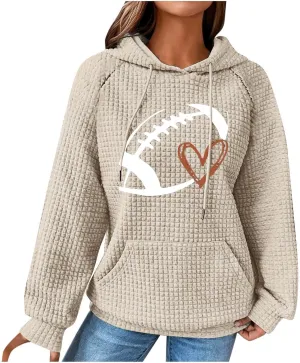Oversized Hoodies For Women Funny Football Graphic Pullover Sweatshirts Casual Loose Long Sleeve Waffle Knit Tops