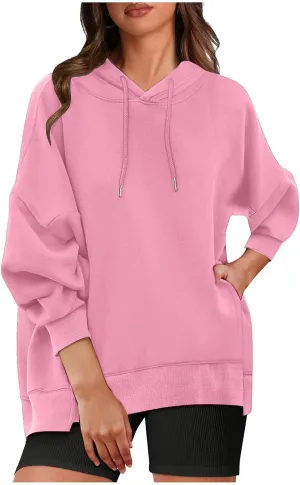 Oversized Hoodies for Womens Fleece Solid Colour Sweatshirts Long Sleeve Sweaters Pullover y2k Fall Outfits with Pocket