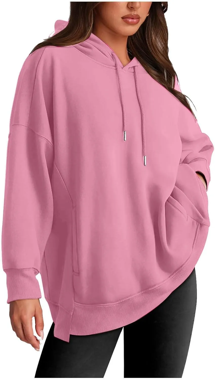 Oversized Hoodies for Womens Fleece Solid Colour Sweatshirts Long Sleeve Sweaters Pullover y2k Fall Outfits with Pocket