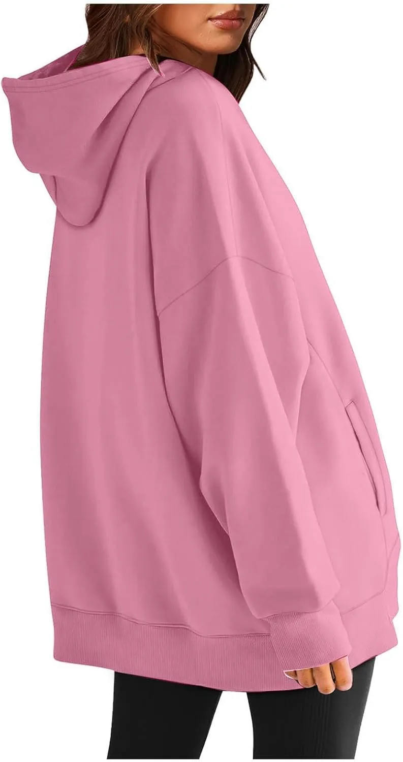 Oversized Hoodies for Womens Fleece Solid Colour Sweatshirts Long Sleeve Sweaters Pullover y2k Fall Outfits with Pocket