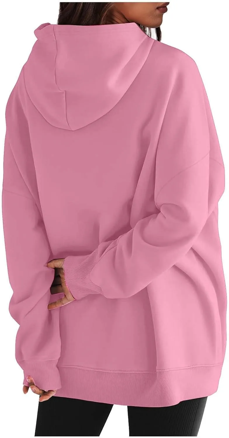 Oversized Hoodies for Womens Fleece Solid Colour Sweatshirts Long Sleeve Sweaters Pullover y2k Fall Outfits with Pocket