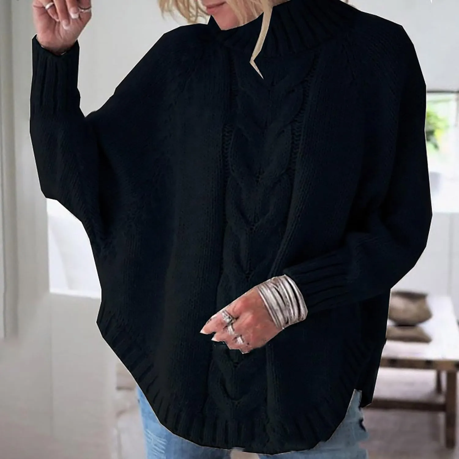 Oversized Sweaters for Women Loose Fit Fleece Batwing Sweaters Casual Crewneck Wool Chunky Knit Sweaters