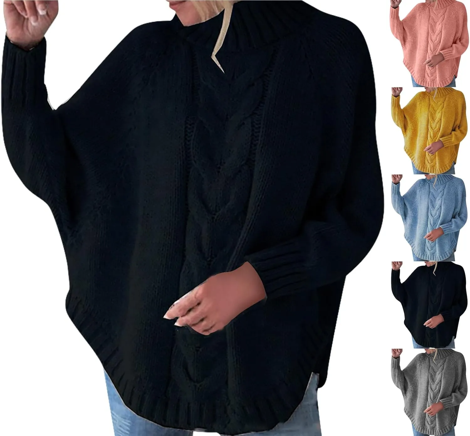 Oversized Sweaters for Women Loose Fit Fleece Batwing Sweaters Casual Crewneck Wool Chunky Knit Sweaters
