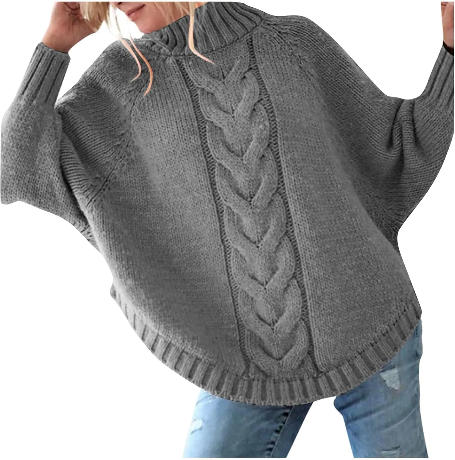 Oversized Sweaters for Women Loose Fit Fleece Batwing Sweaters Casual Crewneck Wool Chunky Knit Sweaters