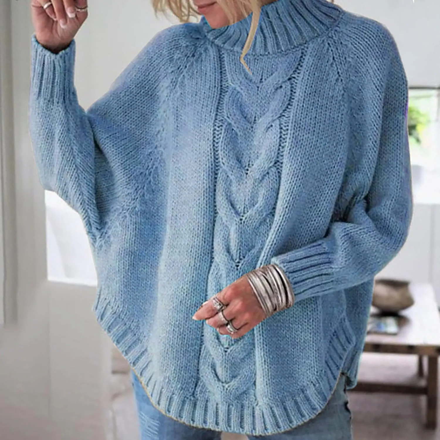 Oversized Sweaters for Women Loose Fit Fleece Batwing Sweaters Casual Crewneck Wool Chunky Knit Sweaters