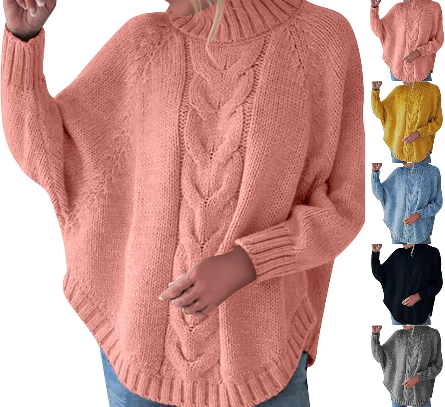 Oversized Sweaters for Women Loose Fit Fleece Batwing Sweaters Casual Crewneck Wool Chunky Knit Sweaters