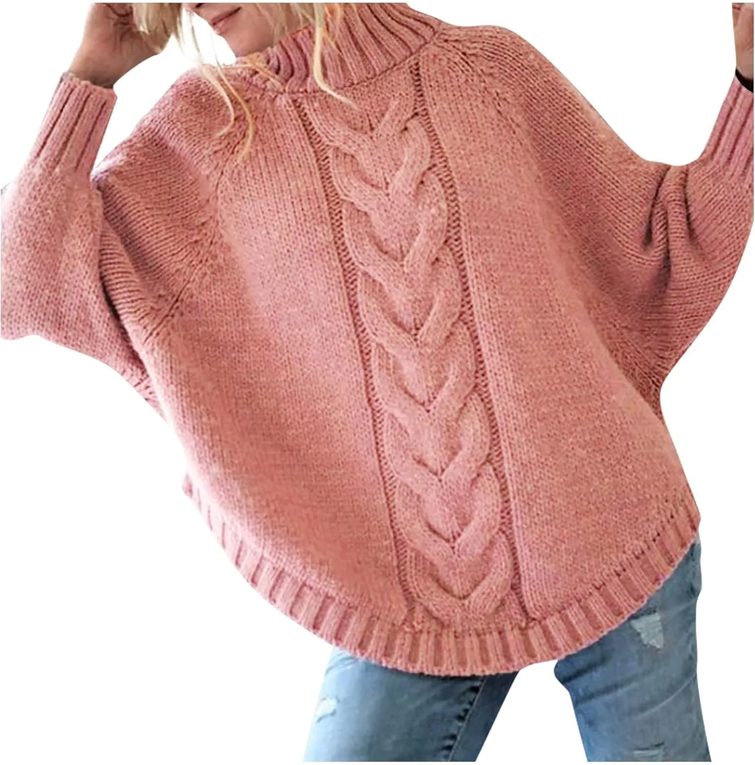 Oversized Sweaters for Women Loose Fit Fleece Batwing Sweaters Casual Crewneck Wool Chunky Knit Sweaters