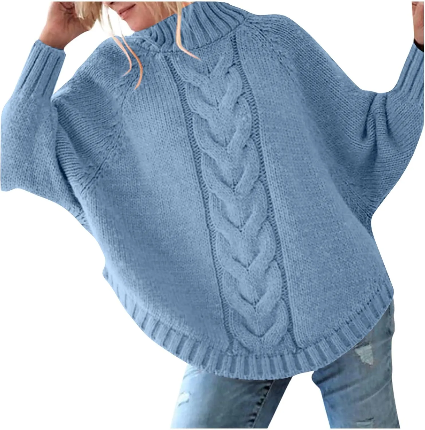 Oversized Sweaters for Women Loose Fit Fleece Batwing Sweaters Casual Crewneck Wool Chunky Knit Sweaters