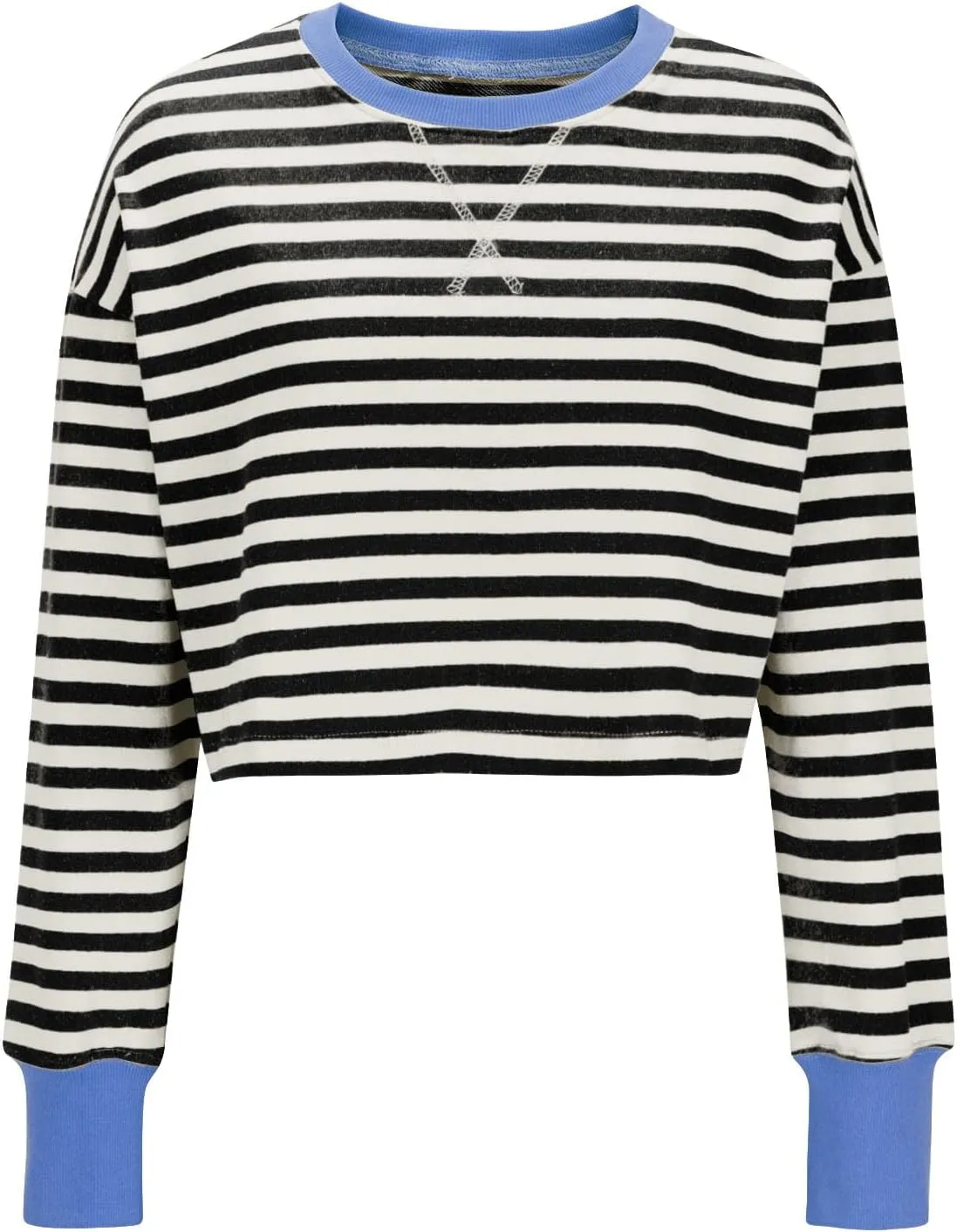 Oversized Sweatshirt for Women Cropped Crewneck Striped Colour Block Pullover Tops Long Sleeve Fleece Top Blouses
