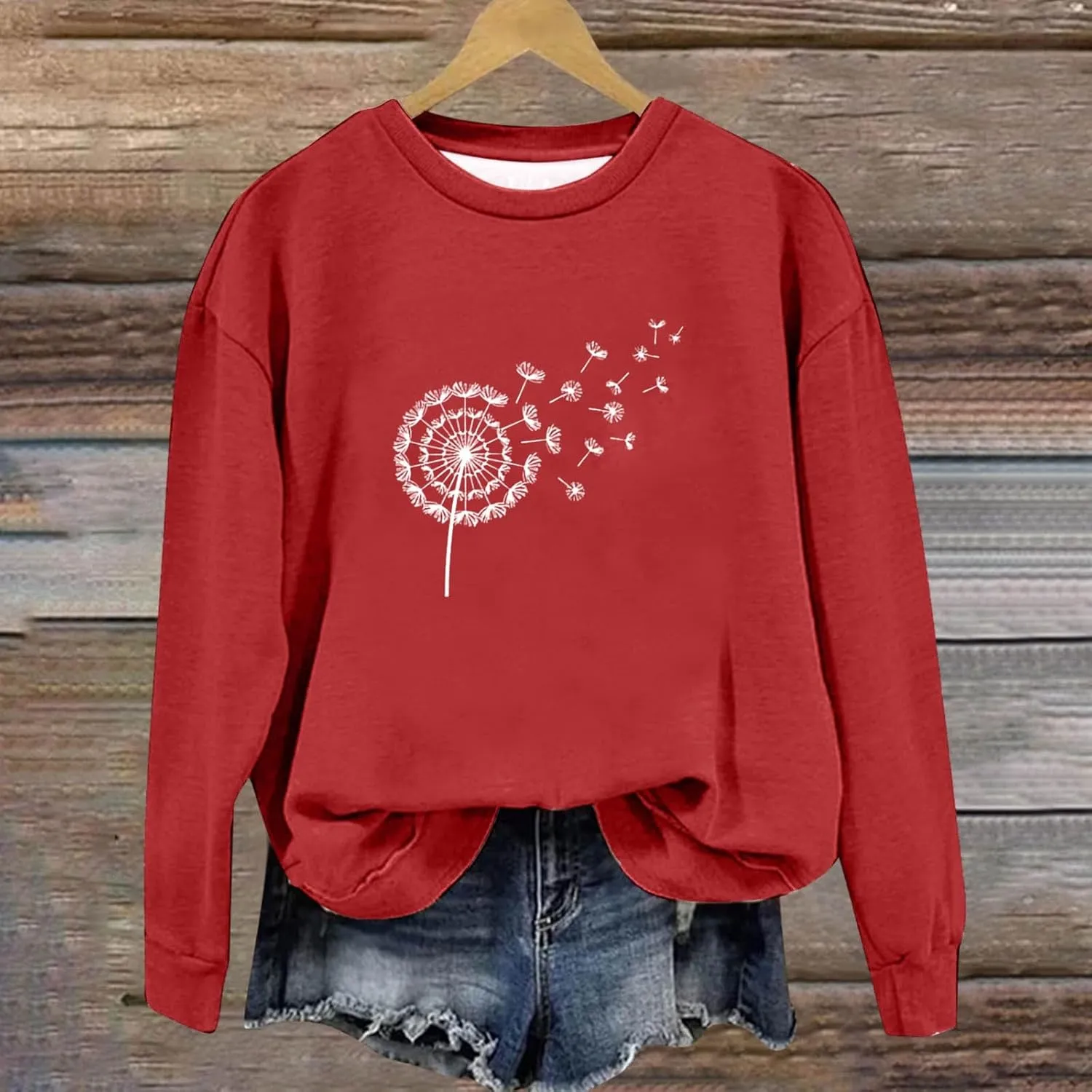Oversized Sweatshirt for Women Fashion Crew Neck Long Sleeve tops Fleece Soft Floral Print Casual Loose Pullover Top