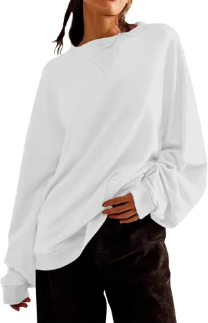 Oversized Sweatshirt for Women Long Sleeve 2024 Fashion Fall Pullover Top Fleece Tunics Sweaters Solid Colour Top