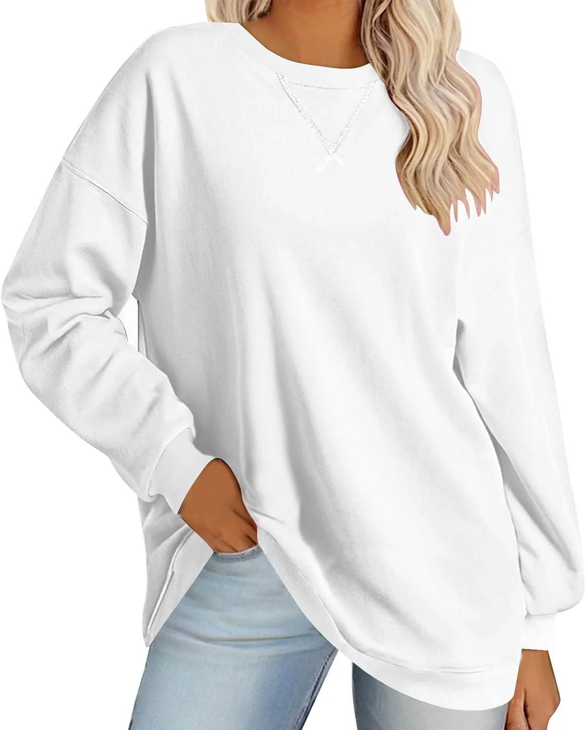Oversized Sweatshirt for Women Long Sleeve 2024 Fashion Fall Pullover Top Fleece Tunics Sweaters Solid Colour Top