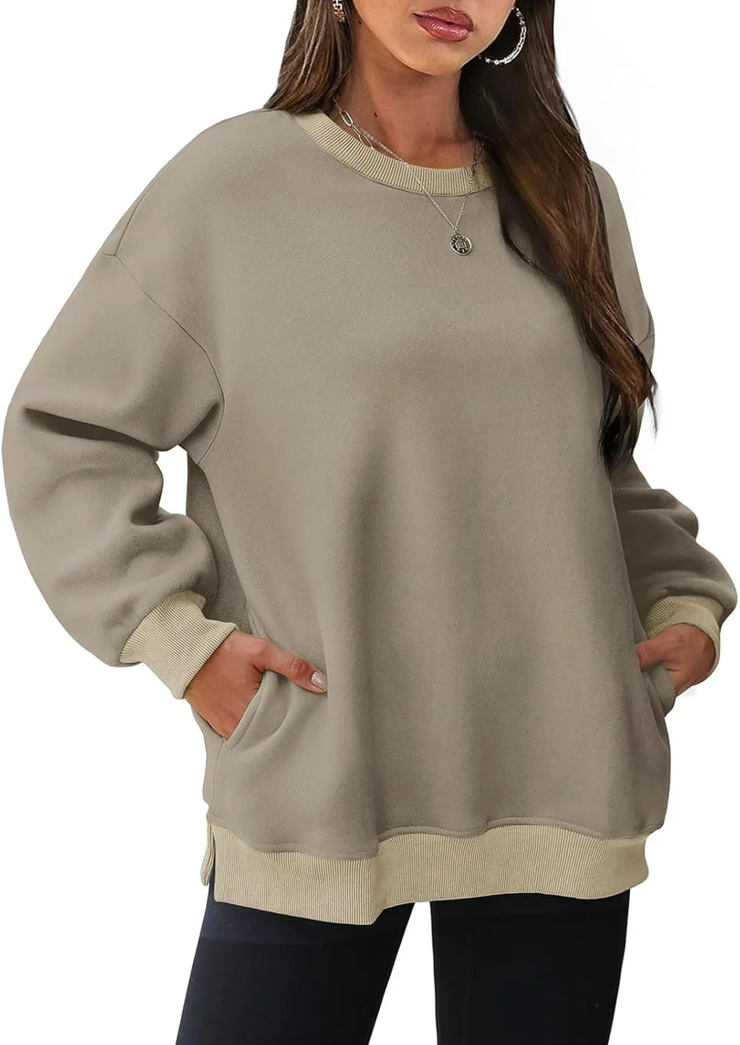 Oversized Sweatshirts for Women 2024 Trendy Long Sleeve Crewneck Tops Fall Sweaters Pullover Sweatshirt with Pockets