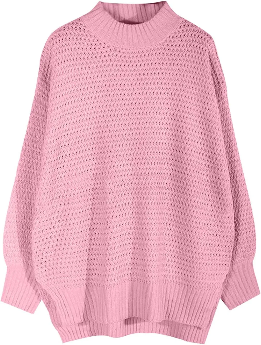 Oversized Womens Turtleneck Sweaters Cable Knit Batwing Pullover Split Top Long Sleeve Loose Fit Chunky Jumper Tops