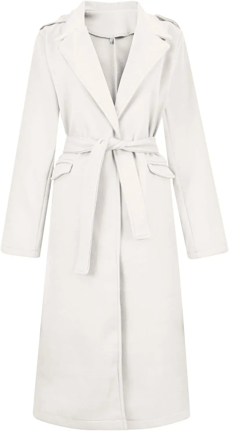 Pea Coats for Women,2023 Winter Clothes Trendy Notched Lapel Long Trench Coat,Elegant Classic Plain Blend Overcoat