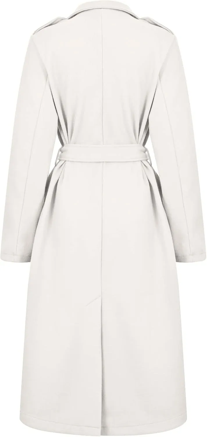 Pea Coats for Women,2023 Winter Clothes Trendy Notched Lapel Long Trench Coat,Elegant Classic Plain Blend Overcoat
