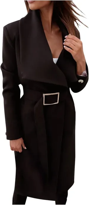 Pea Coats for Women,2023 Winter Clothes Trendy Notched Lapel Long Trench Coat,Elegant Classic Plain Blend Overcoat