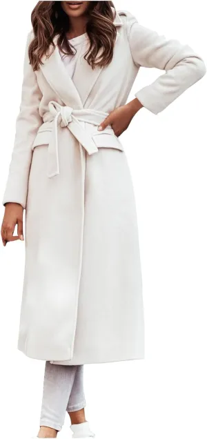 Pea Coats for Women,2023 Winter Clothes Trendy Notched Lapel Long Trench Coat,Elegant Classic Plain Blend Overcoat