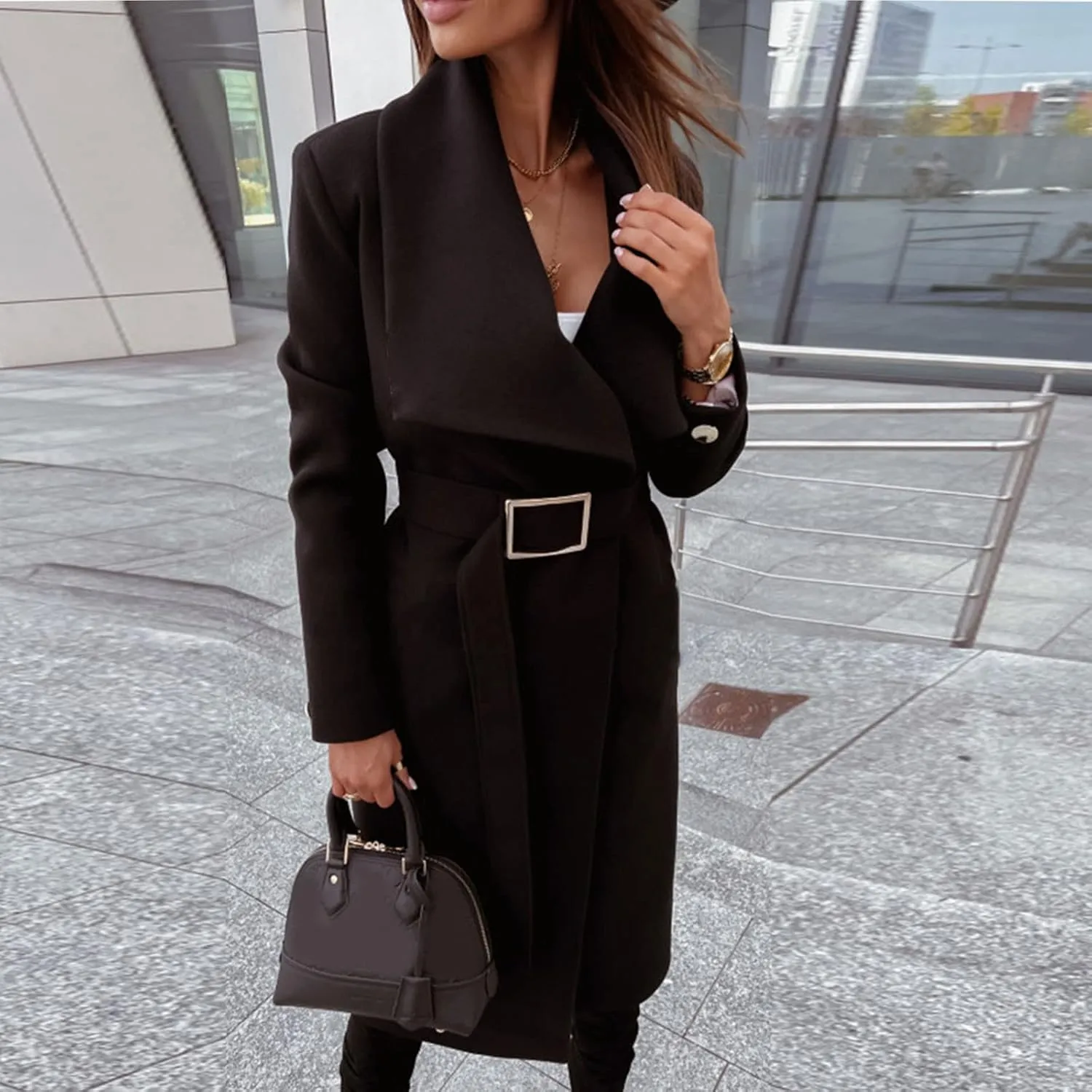 Pea Coats for Women,2023 Winter Clothes Trendy Notched Lapel Long Trench Coat,Elegant Classic Plain Blend Overcoat