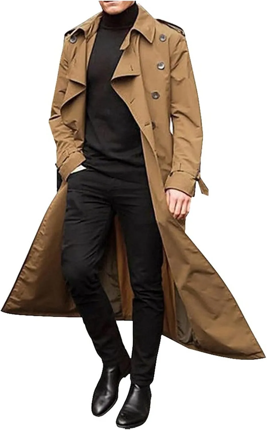Peacoat For Men Lapel Long Trench Coat Casual Stylish Lightweight Windbreaker Overcoat Spring Fall Jackets,S-2XL