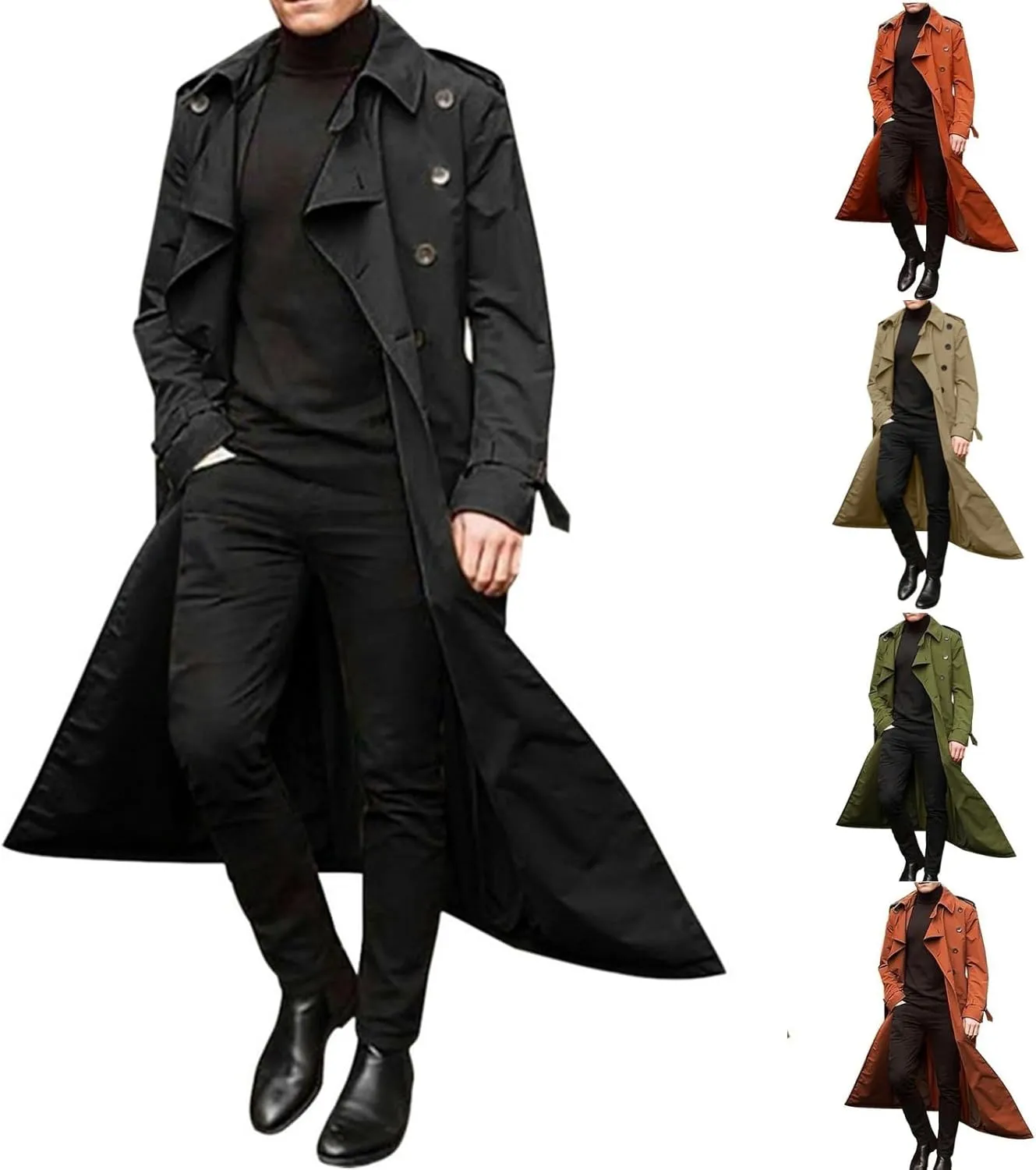 Peacoat For Men Lapel Long Trench Coat Casual Stylish Lightweight Windbreaker Overcoat Spring Fall Jackets,S-2XL