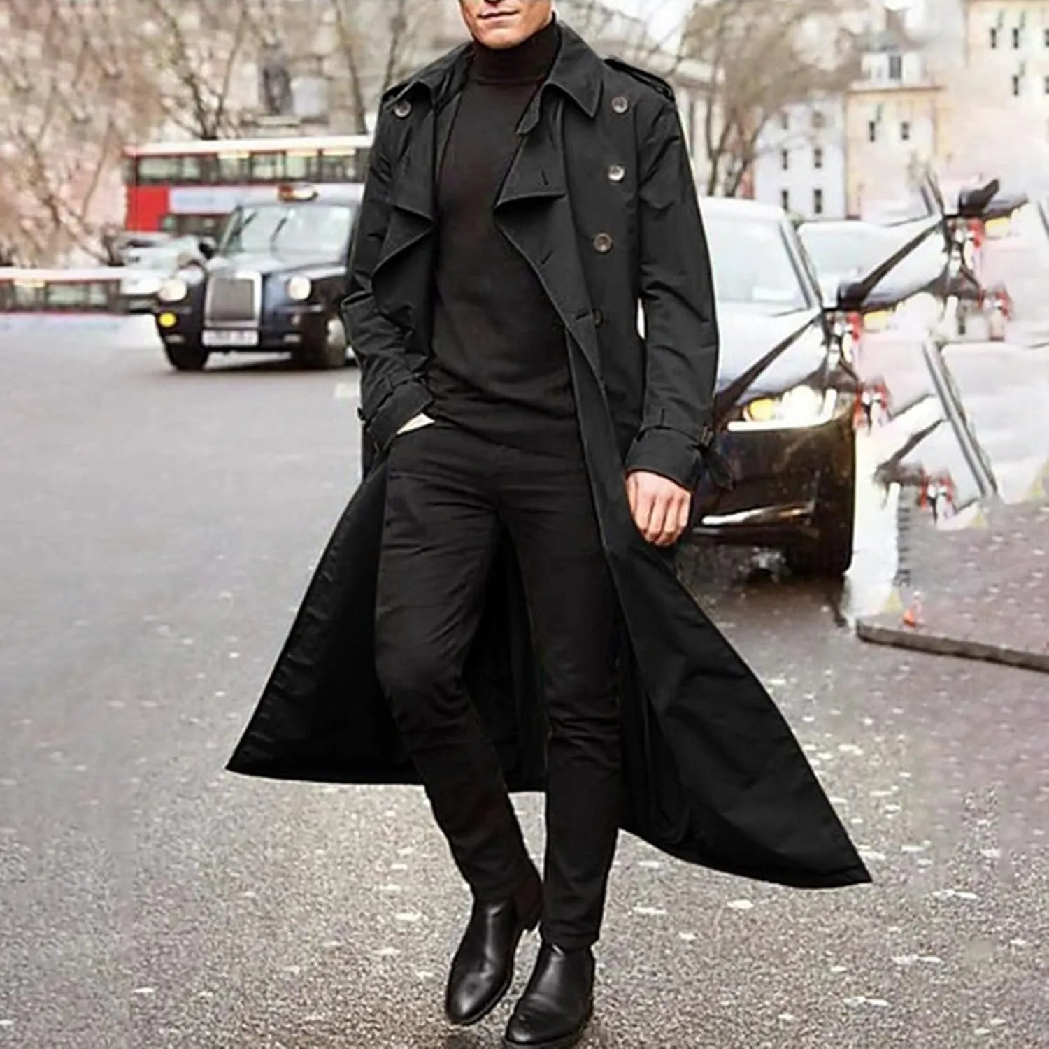 Peacoat For Men Lapel Long Trench Coat Casual Stylish Lightweight Windbreaker Overcoat Spring Fall Jackets,S-2XL