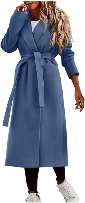 PETYCZEN Women's Trench Coats Notched Lapel Collar Wool Blend Winter Coats Casual Mid Length Pea Coats Long Jackets Overcoat