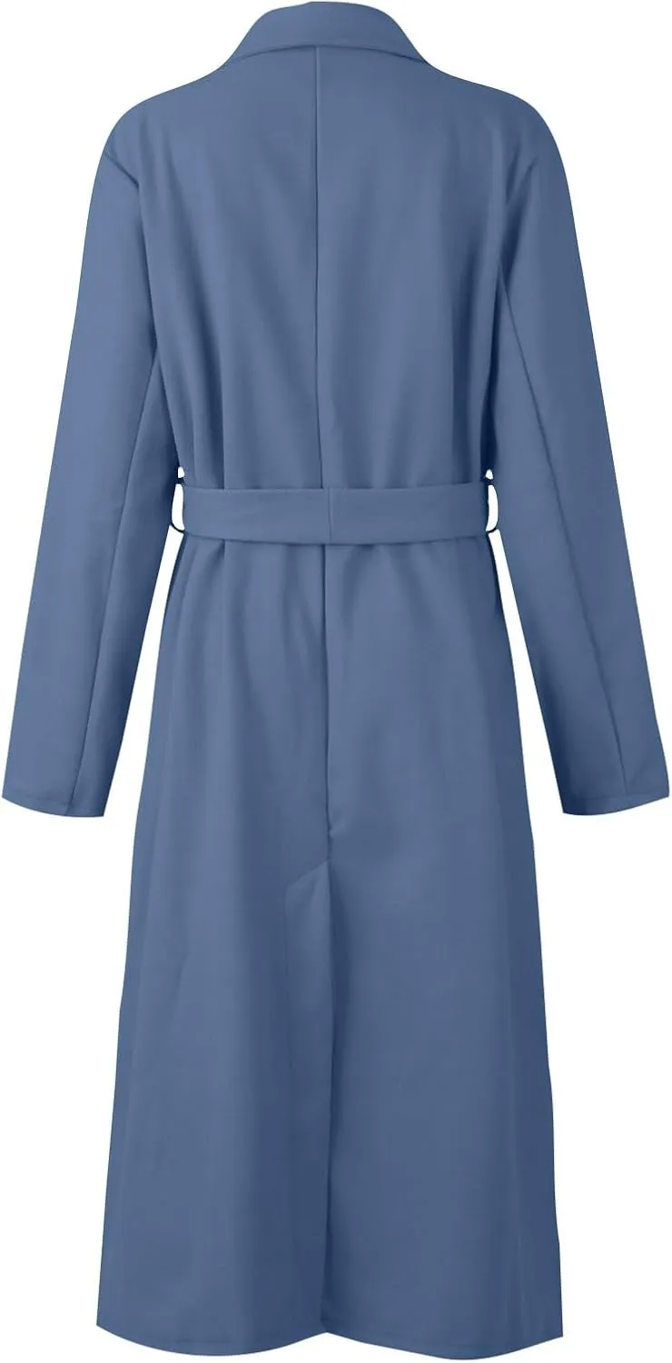 PETYCZEN Women's Trench Coats Notched Lapel Collar Wool Blend Winter Coats Casual Mid Length Pea Coats Long Jackets Overcoat