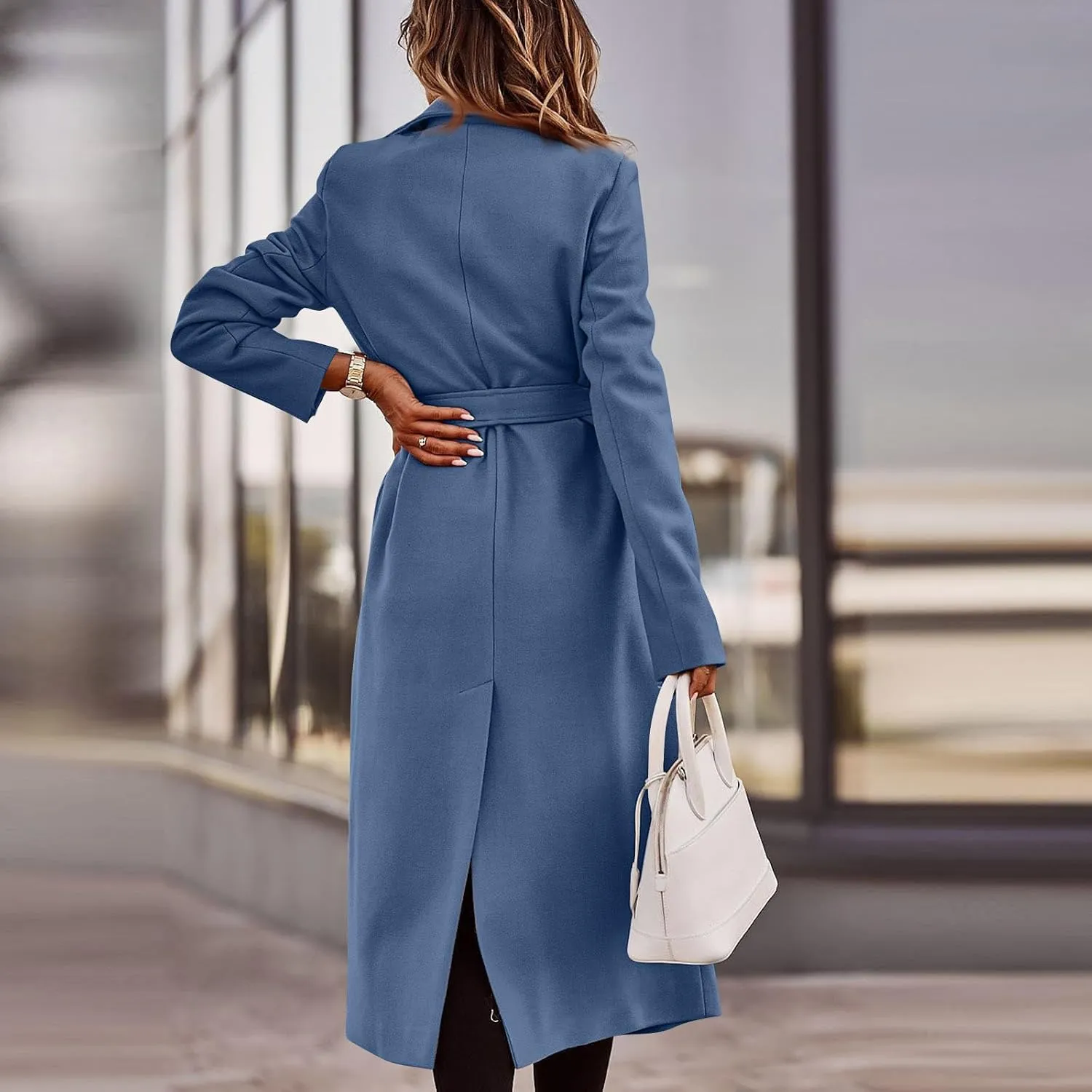 PETYCZEN Women's Trench Coats Notched Lapel Collar Wool Blend Winter Coats Casual Mid Length Pea Coats Long Jackets Overcoat
