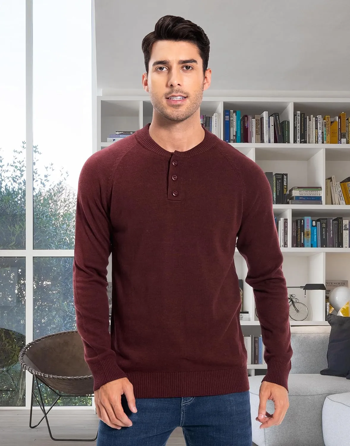 Pioneer Camp Men's Henley Knit Sweater Long Sleeve Button Pullover Sweaters Casual Lightweight Slim Fit Henley Sweaters