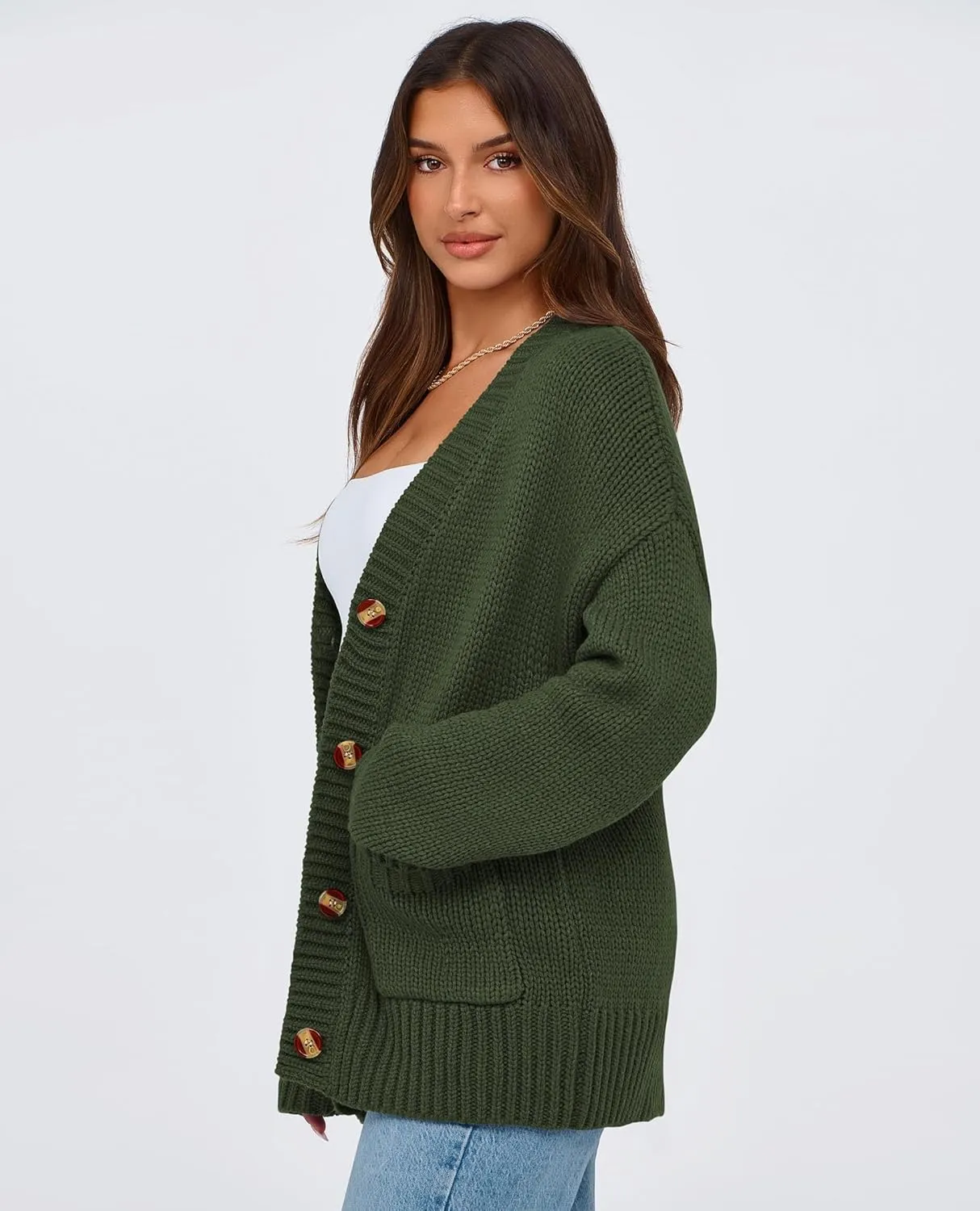 PRETTYGARDEN Women's Cardigan Sweaters Long Sleeve Open Front Button Up V Neck Ribbed Knit Winter Sweater Jackets