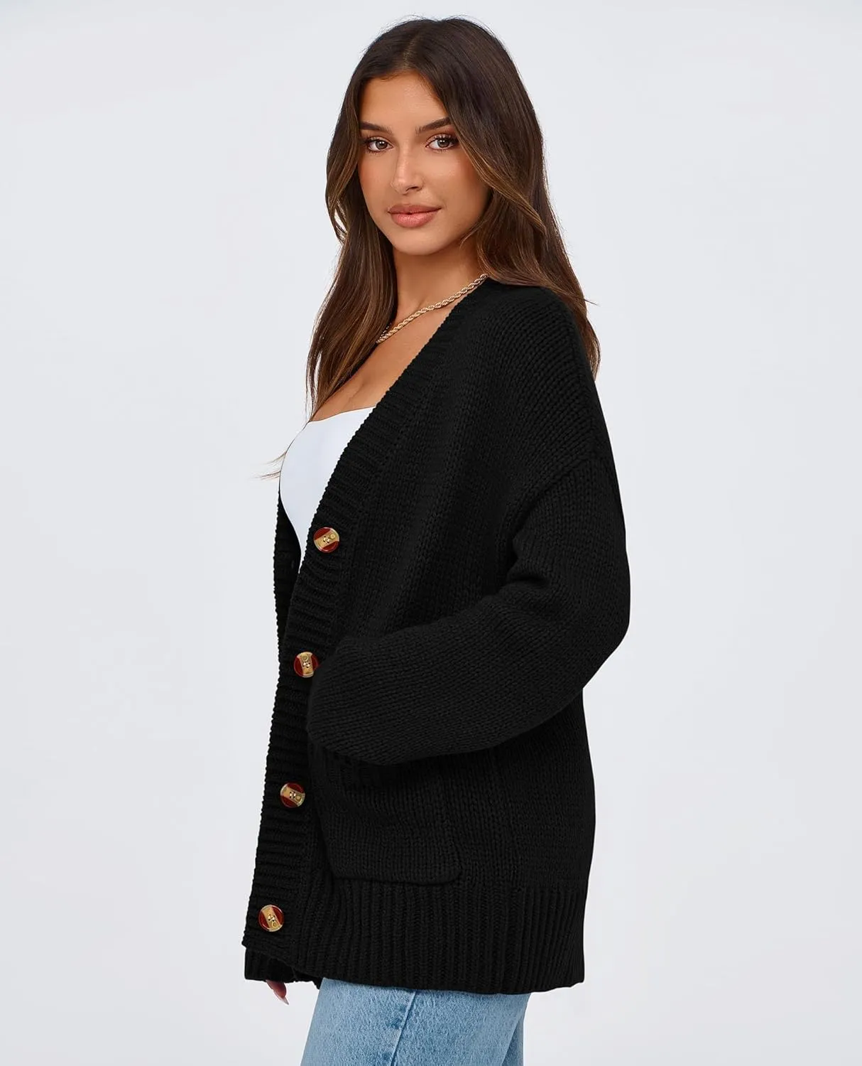 PRETTYGARDEN Women's Cardigan Sweaters Long Sleeve Open Front Button Up V Neck Ribbed Knit Winter Sweater Jackets