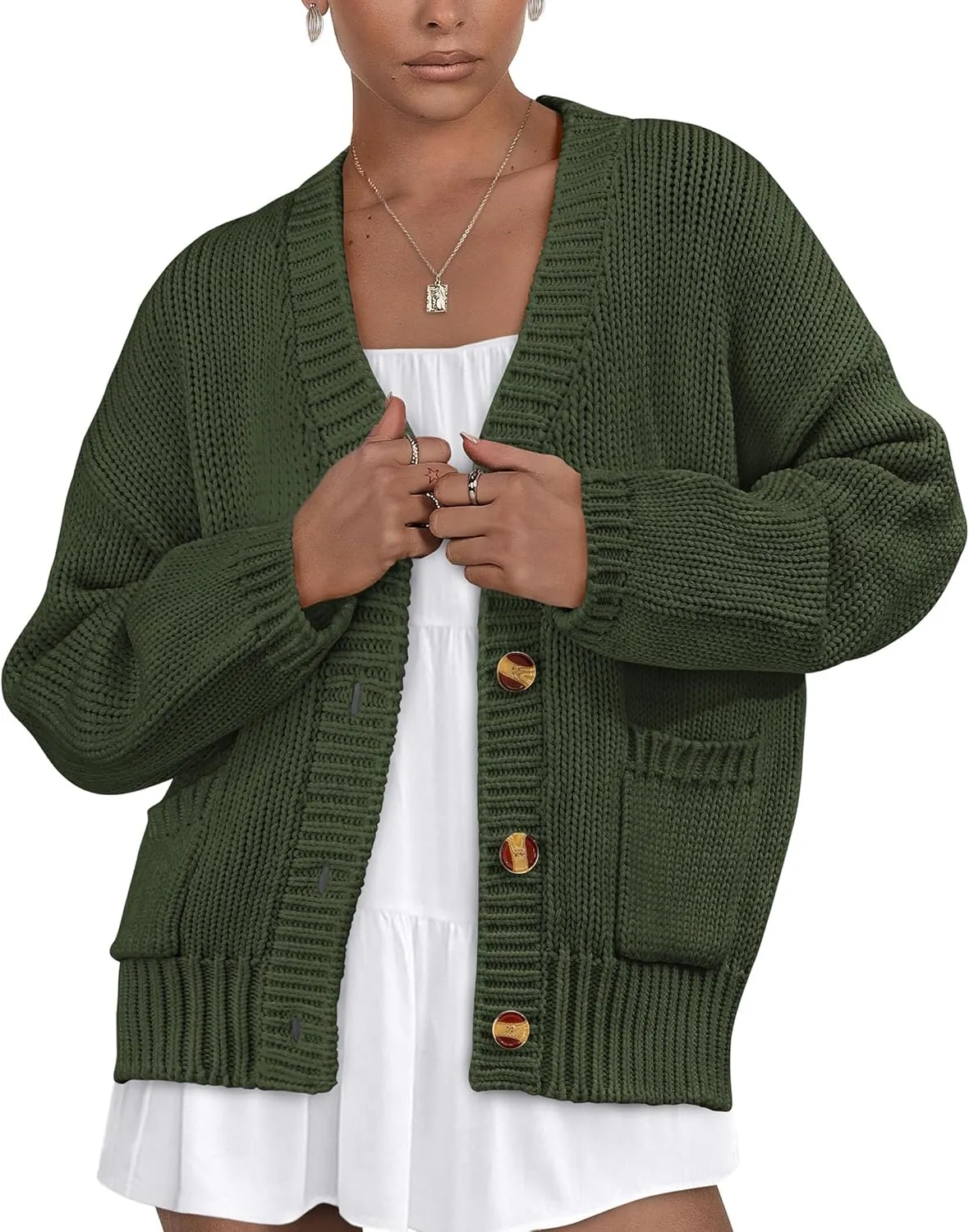 PRETTYGARDEN Women's Cardigan Sweaters Long Sleeve Open Front Button Up V Neck Ribbed Knit Winter Sweater Jackets