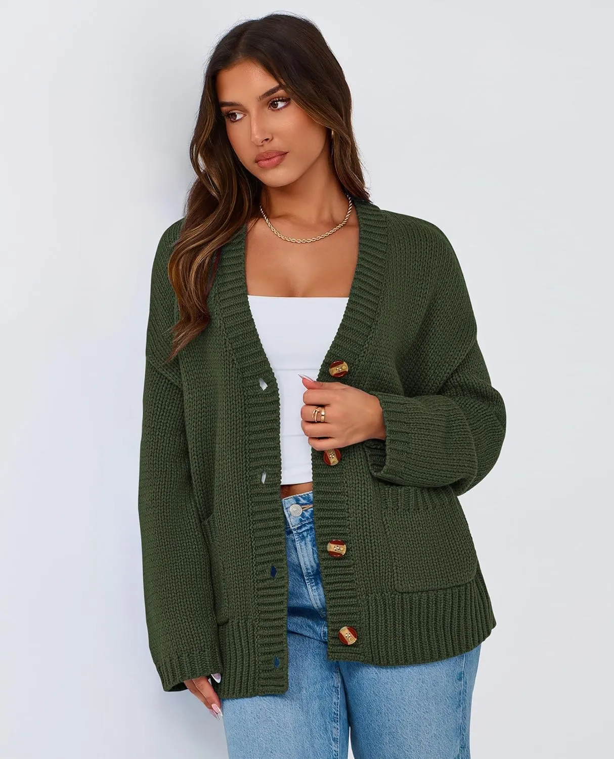 PRETTYGARDEN Women's Cardigan Sweaters Long Sleeve Open Front Button Up V Neck Ribbed Knit Winter Sweater Jackets
